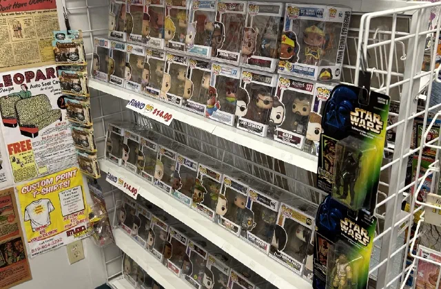 Shelves of boxed collectible figures